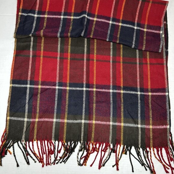 29 Palms Long Red Green Plaid Blanket Scarf with Fringe Unisex Size 26”x78” - Picture 5 of 6